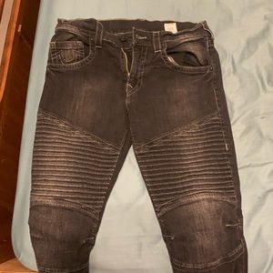 True religion black denim biker jeans